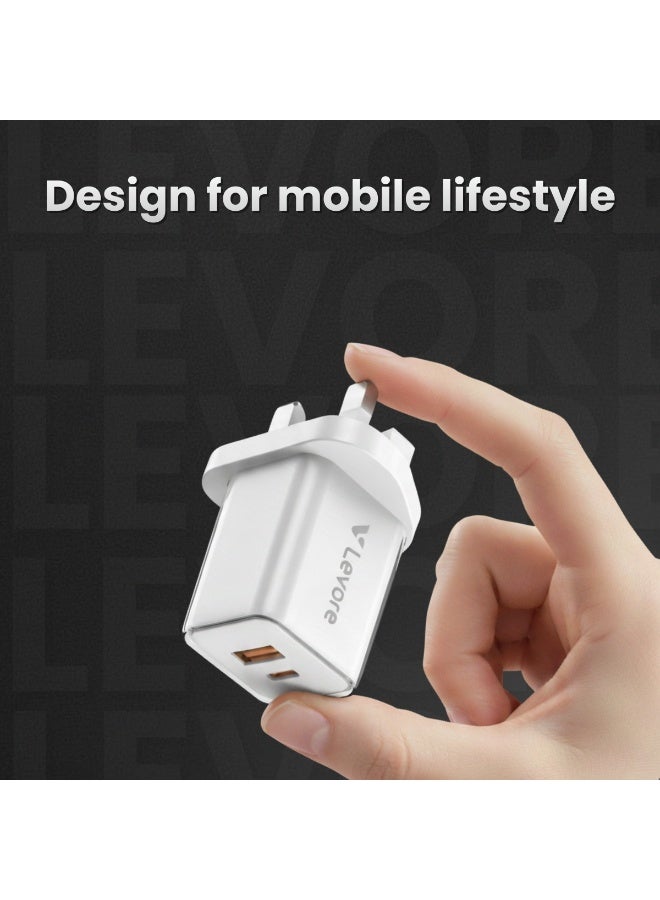 ليفور شاحن حائط ليفور GaN بقوة 30 واط مع منفذين وكابل USB-C إلى USB-C – LGW132-WH - Image 4